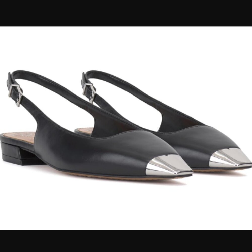 Vince Camuto Women's Sellyn Slingback Capped-Toe Metallic Tipped Flats Size 8M